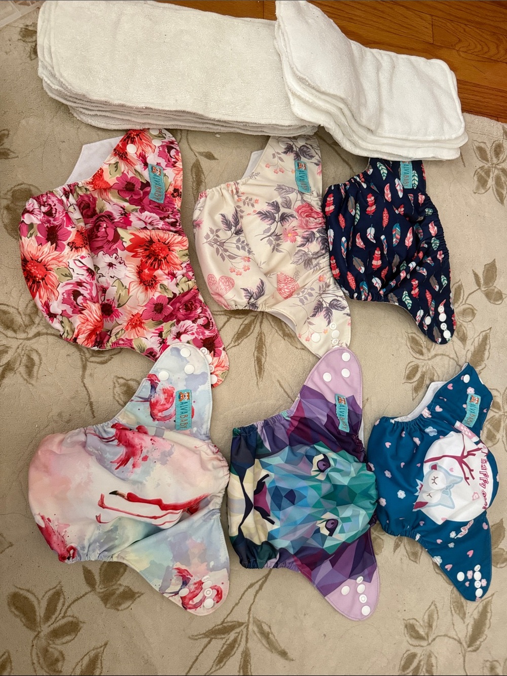 Alva baby cloth Diapers 6-Pack, 12 liners (8 used, 4 new)